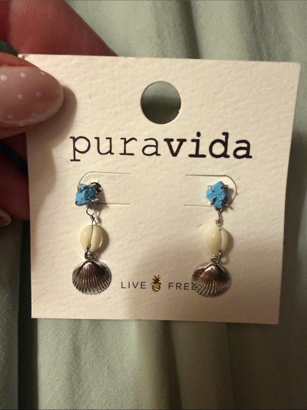 Pura Vida Turquoise & Cream Shell Drop Earrings
